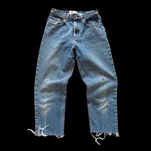 90's GAP Blue Jeans Classic Fit Med Wash High Rise Raw Hem Denim 6 REG